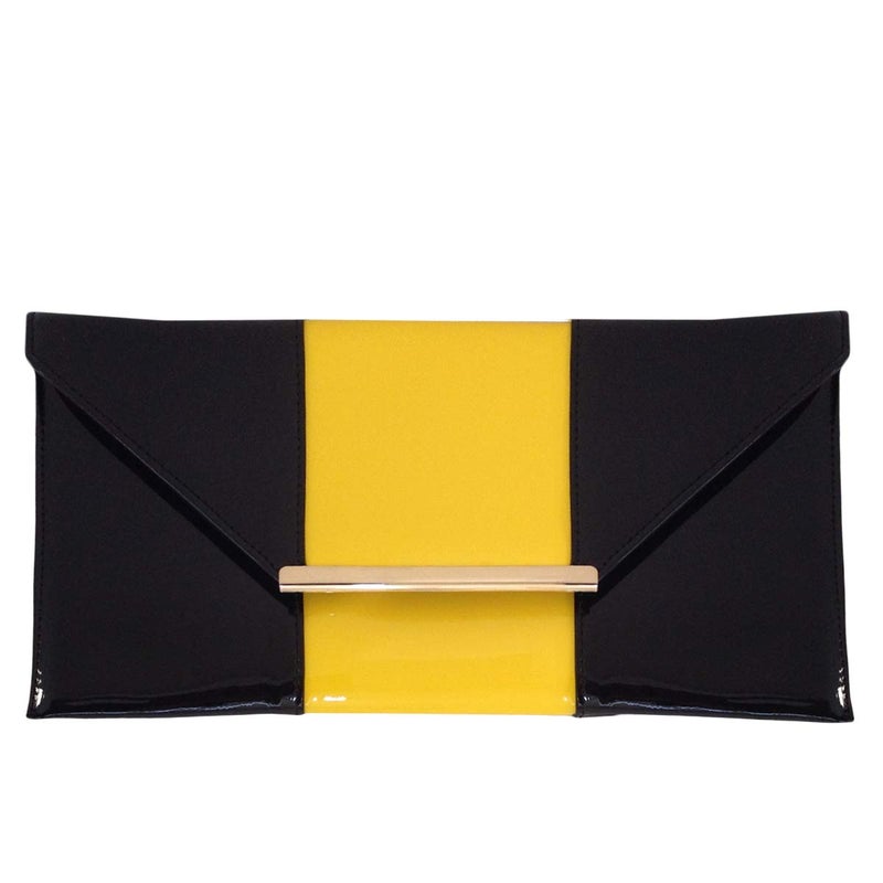 JNB Patent Color Block Envelop Clutch, Yellow/Black - Image 1